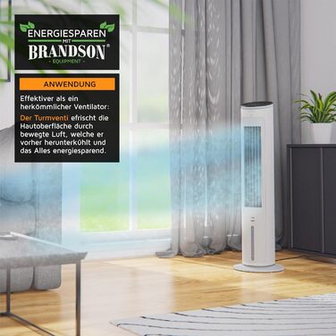 Brandson Торговий вентилятор з водяним охолодженням 5 в 1, випарний охолоджувач повітря, мобільний кондиціонер без повітроводів, 4,6 л, білий, тихий, переможець 2025 року