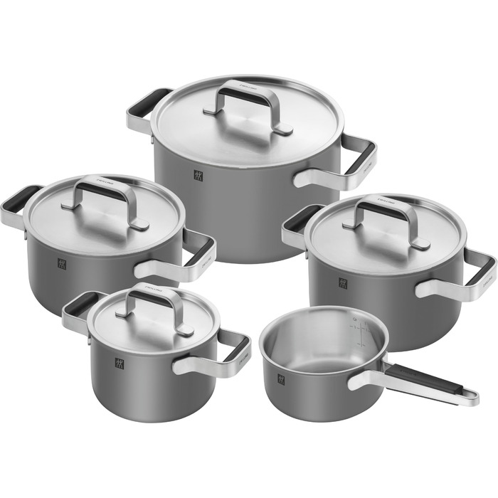 Набір посуду ZWILLING PURE, 5 предметів, з нержавіючої сталі 18/10, керамічне покриття, Stay-Cool ручки, придатний для миття в посудомийній машині (антрацитово-сірий)