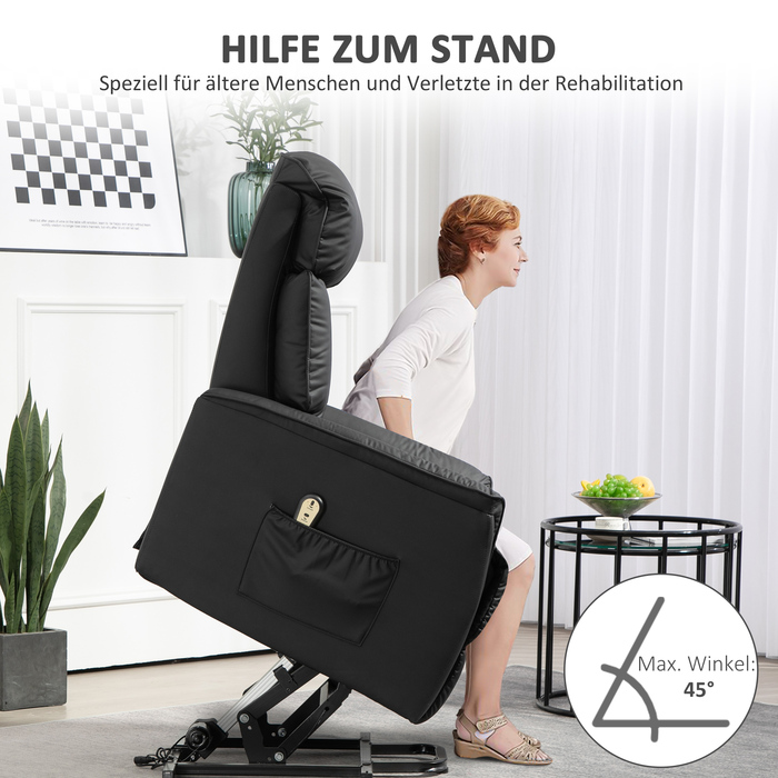 Електричне телевізійне крісло HOMCOM Recliner з допоміжним засобом для сидіння, функцією відкидання, масажне крісло з підніжкою, бічною кишенею, пультом дистанційного керування, для вітальні, до 150 кг, штучна шкіра, чорний