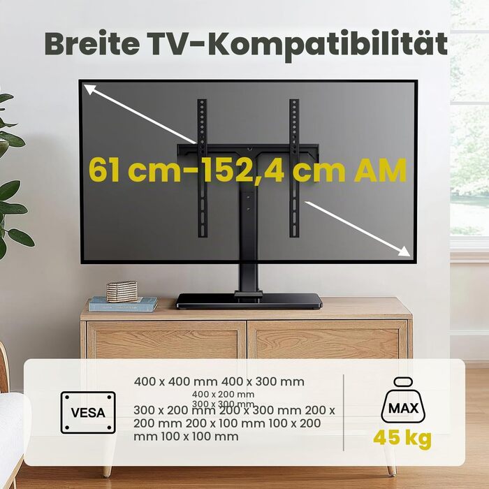 Настінне кріплення для телевізора AM Alphamount поворотне, 24-60 дюймів, LED/OLED/LCD, до 45 кг, VESA 400x400 мм, регульована висота