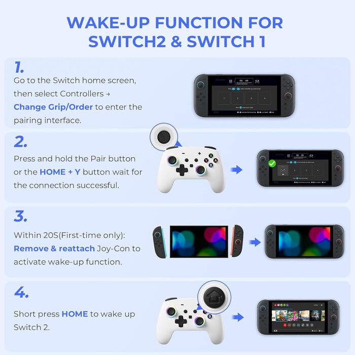 Бездротовий ігровий контролер ECHTPower для PC, Switch, Steam Deck, Android, iOS — RGB підсвічування, Hall-джойстики, вібрація, Turbo, акумулятор 800mAh (Білий)