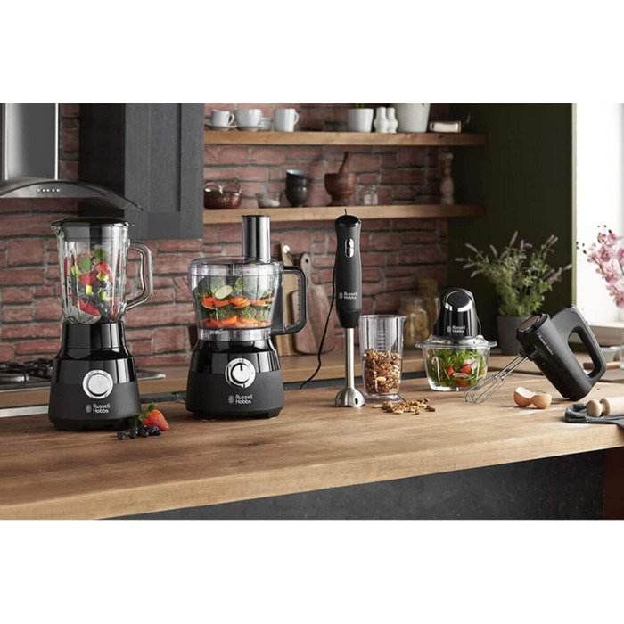 Ручний міксер Russell Hobbs 24672-56, матовий чорний: 5 швидкостей, турбофункція, набір вінчиків та гаків для тіста