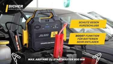 Бустерний пускач MAXTOOLS JS500 2200A 22Ah для авто та мікроавтобусів 12V (бензин/дизель), Powerbank з LED-ліхтарем та USB-портом
