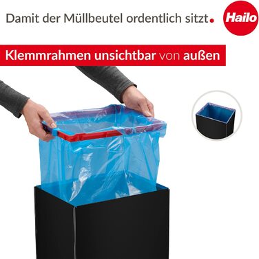 Смітник Hailo Big-Box Swing XL 52 л з автоматичною кришкою, прямокутний, сталевий, для кухні, чорний, Німеччина