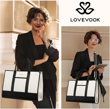 Жіноча сумка для ноутбука 15.6 дюймів LOVEVOOK, сумка-тоут для документів та аксесуарів, бежево-чорна