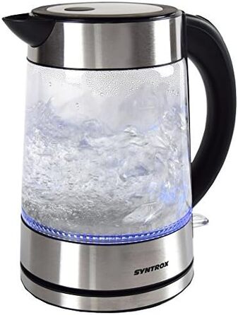 Електрочайник Syntrox Germany WK-2000W-1.7G, 1.7 л, 2000 Вт, скло та нержавійка, бездротовий, синя LED-підсвітка, 360° база