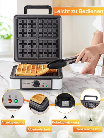 Вафельниця-гриль FOHERE XL 1200 Вт, електрична, антипригарна, для приготування вафель і паніні