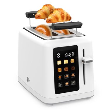 Тостер aeco toastlab Elite на 2 тости, з підставкою для булочок, широкі слоти, 6 рівнів підсмажування, 10 програм, 850W, LCD-дисплей, функція підйому, розморожування, піддон для крихт (MAX)