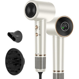 Фен Air-Sonic PARWIN PRO BEAUTY з HD-LED дисплеєм, безщітковий мотор 110 000 об/хв, 200 млн негативних іонів, потужний повітряний потік 25 м/с, швидке сушіння, тихий, шампань-сріблястий