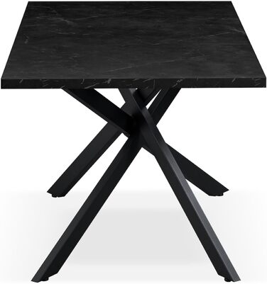 Розсувний обідній стіл LARS B&D Home, 120-160 x 80 см, для 4-6 осіб. Кухонний стіл з дерева, чорний, Industrial modern, Texas-Eiche, 11202-XS-EITE (Marmor-schwarz/Schwarz)