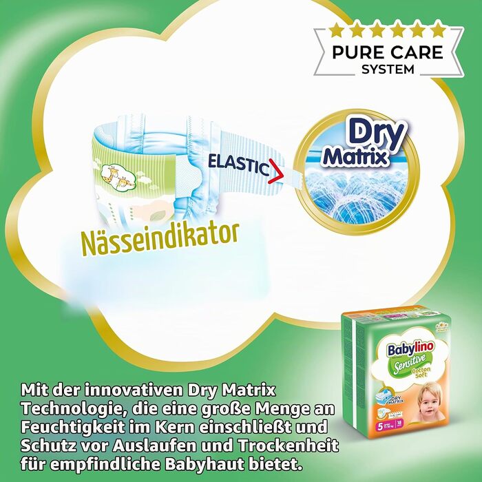 Дитячі підгузки Babylino Sensitive розмір 5 Junior (11-16 кг), 132 шт