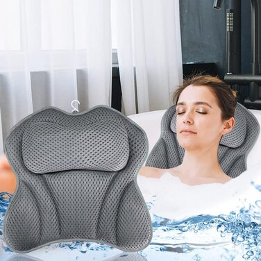 Подушка для ванни Purpledi з 4D-сіткою, ортопедична подушка для шиї та спини з 6 присосками, сірий, для домашнього СПА