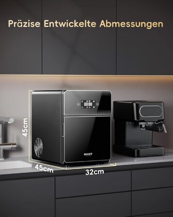 Льодогенератор ecozy Klein самоочищення, 2 розміри кубиків льоду, 9 кубиків за 6 хв, 12 кг/24год, лопатка та кошик для кухні, офісу, бару, вечірок (графіт)