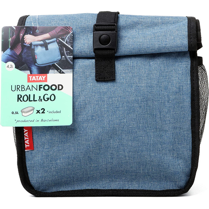 Термосумка TATAY Urban Food Casual Roll & Go 4,2 л з 2 контейнерами 0,5 л BPA Free, денім синя, для обіду, 22x11x22,5 см