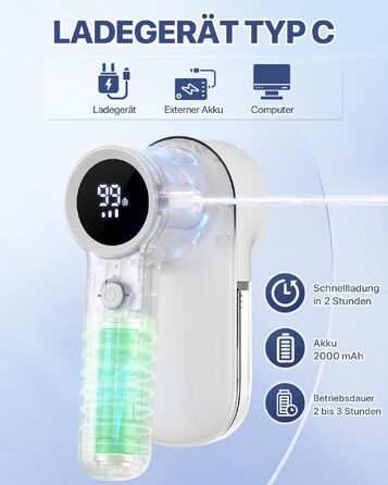 Електрична машинка для видалення ковтунців Homtronics з LED підсвіткою, USB зарядка, 3 швидкості, для одягу, ковдр - біла
