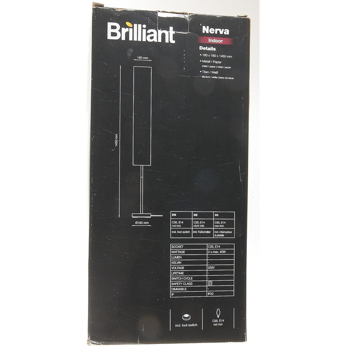 Торшер BRILLIANT Nerva, титан/білий, 2xE14, для свічкових ламп, з ножним вимикачем, класичний стиль