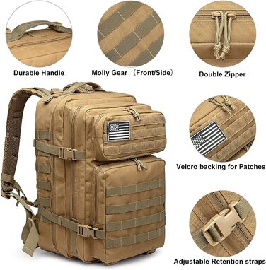 G4Free 40L Тактичний рюкзак для туризму, військовий рюкзак Molle, великий армійський рюкзак для кемпінгу, полювання, трекінгу, колір хакі