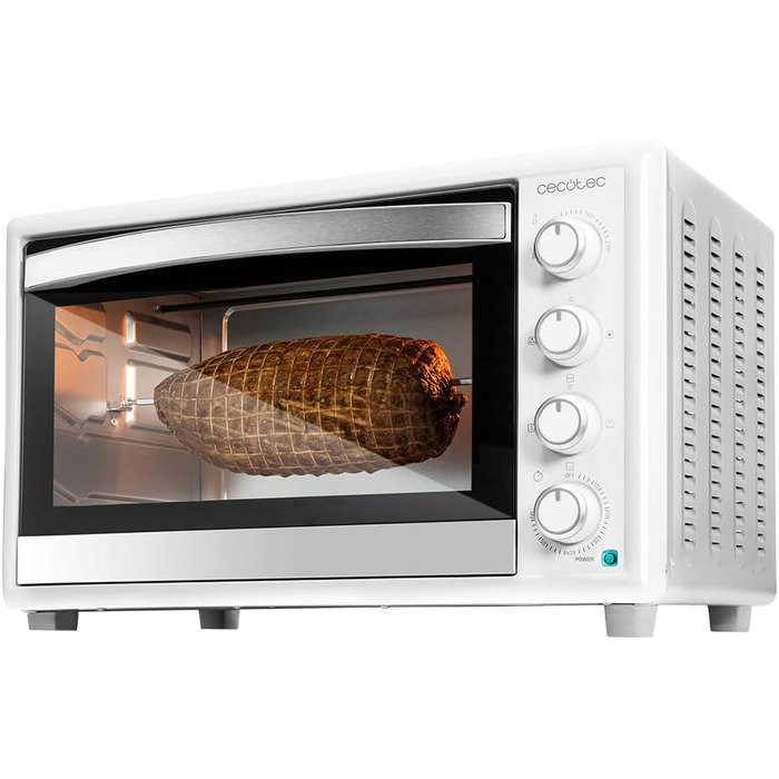 Конвекційна піч Cecotec 46L Bake&Toast 4600 White Gyro: 2000 Вт, 12 функцій, внутрішнє освітлення, регулювання температури до 230°C, подвійне скло, з поворотним шампуром