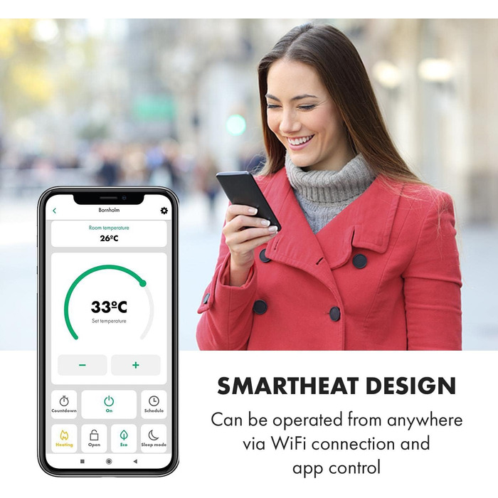 Електричний конвектор Klarstein Bornholm Curved Smart 2000 Вт, настінний або підлоговий, енергозберігаючий, з термостатом і керуванням через додаток, чорний, безшумний обігрівач