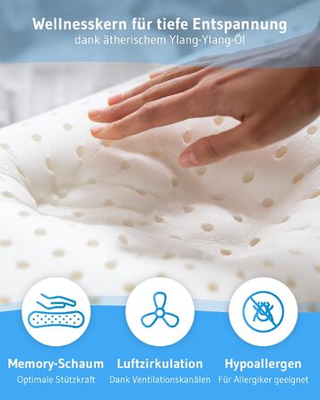 Ортопедична подушка для здоров'я maBELLA з ефектом пам'яті (Memory Foam) та доглядовим чохлом SKIN+