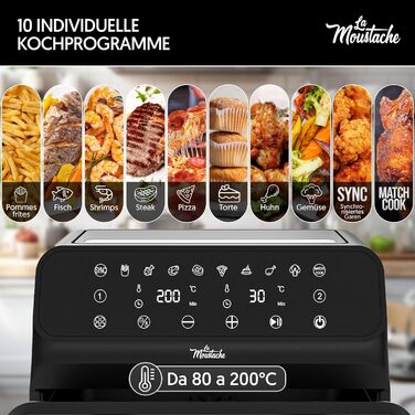 La Moustache Фритюрниця без олії 6,5 л, 1700 Вт, 8 програм, цифрове керування, антипригарна, таймер, з електронною книгою рецептів