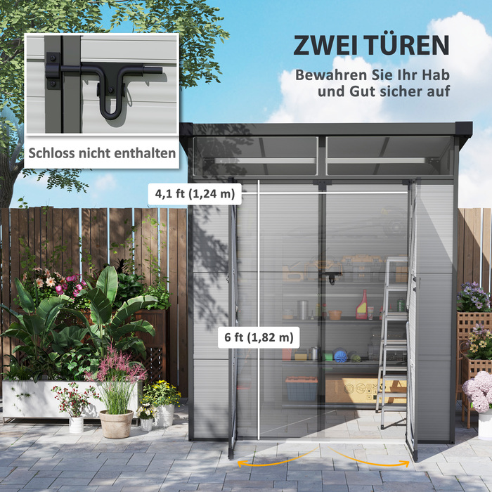 Садовий сарай Outsunny Garden Shed пластиковий 3,24 м³ 190x191x215 см Садовий сарай з моноскатним дахом, двері, що замикаються, Стійкий до погодних умов садовий сарай, Відкритий садовий сарай Шафа для заднього двору, Зовнішній, Світло-сірий