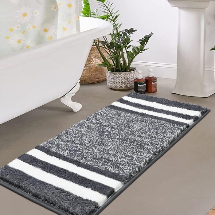 Килимок для ванної кімнати Pauwer з мікрофібри, 60 x 120 см, м'який, швидковисихаючий, антиковзний, для дому, сірий