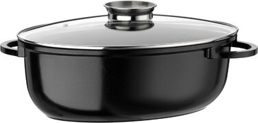 Овальний гусятниця GSW Gourmet Ceramica Induktion 38x25 см, 8,5 л, алюмінієвий литий корпус, скляна кришка, чорний, для індукції