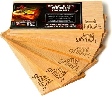 Набір XL дощок для гриля з кедра, 6 шт, grillart®, 100% натуральне західне червоне кедрове дерево, для копчення та грилю