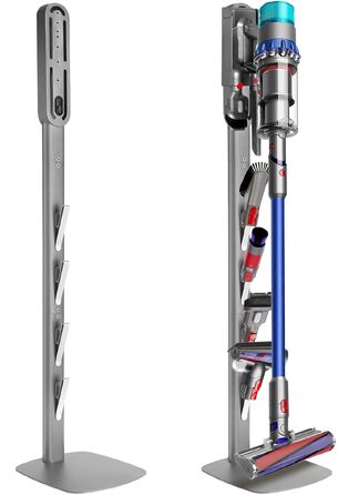 Стійка для пилососа Dyson Gen5 V15 V12 V11 V10 V8 V7 V6 – на підлогу, без свердління, 4 гаки, срібляста