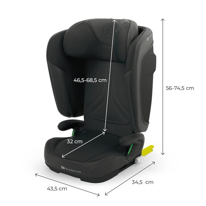 Автокрісло Kinderkraft UNITY 2 i-Size, 100-150 см, 3,5-12 років, регульована підголівник, AIR FLOW, 5 положень спинки, чорний