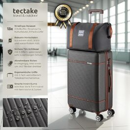 Набір валіз Tectake 13 шт. з валізою, сумкою та ролерами: 3 великі валізи, TSA-замок, сірий
