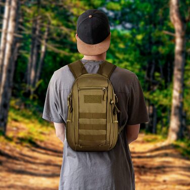 Тактичний рюкзак HUNTVP 12L водонепроникний, шкільний, спортивний, міський, з системою Molle, для ноутбука, браун, для туризму та спорту