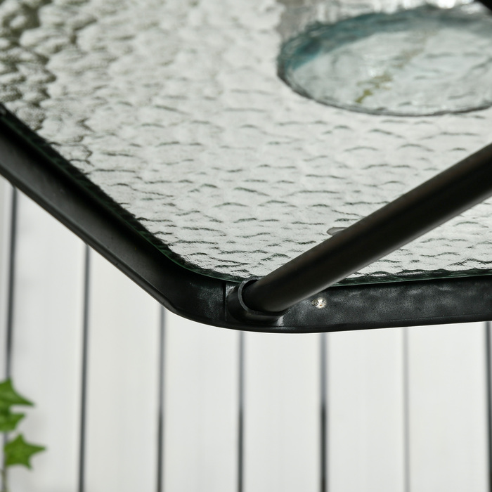 Outsunny Garden Table Знімний металевий 76x76 см Атмосферостійкий квадратний балконний стіл з отвором для парасольки, Нековзний фуршетний стіл Кемпінговий стіл Патіо Стіл для патіо Стіл для патіо Стіл для відкритого саду, патіо Балкон чорний