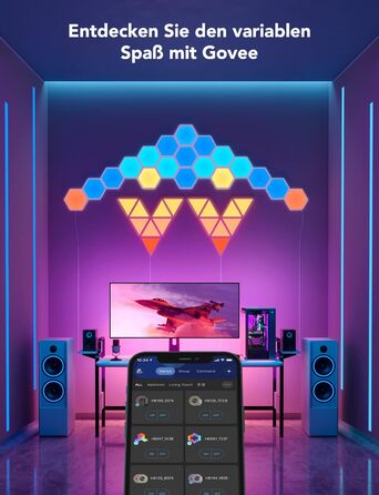 Світлодіодна панель Govee Glide Hexagon RGBIC 10 шт, розумне підсвічування для стін, Wi-Fi, музична синхронізація, сумісна з Alexa та Google Assistant, декоративне освітлення для геймінгу та кімнати