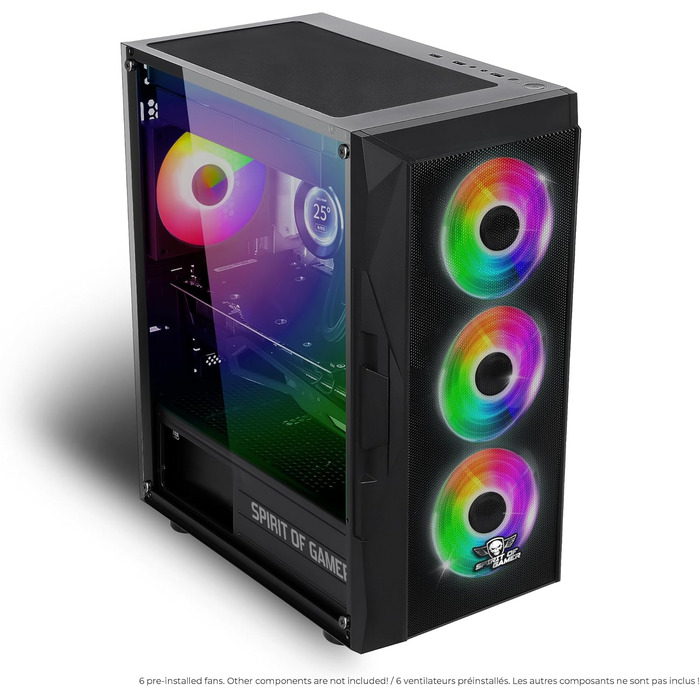 Корпус для ПК Spirit Of Gamer Rogue 7, RGB підсвітка, 6 ARGB вентиляторів 120 мм, сумісний з mATX, середній геймерський корпус із загартованим склом, оптимізований для охолодження