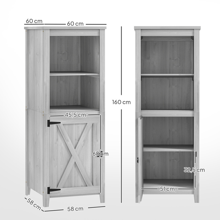 Outsunny Garden Шафа з дерева, Садовий сарай стійкий до погодних умов 60x60x160см, Садовий сарай з дверима, регульовані по висоті полиці, Садова шафа, що закривається, Садовий сарай для саду, Тераса, Задній двір, Світло-сірий