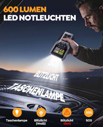 Пусковий пристрій YaberAuto Jump Starter 7000A з OBD2 діагностикою та тестером акумулятора, Powerbank 16800mAh для бензинових та дизельних авто (до 10л), з LED-ліхтарем