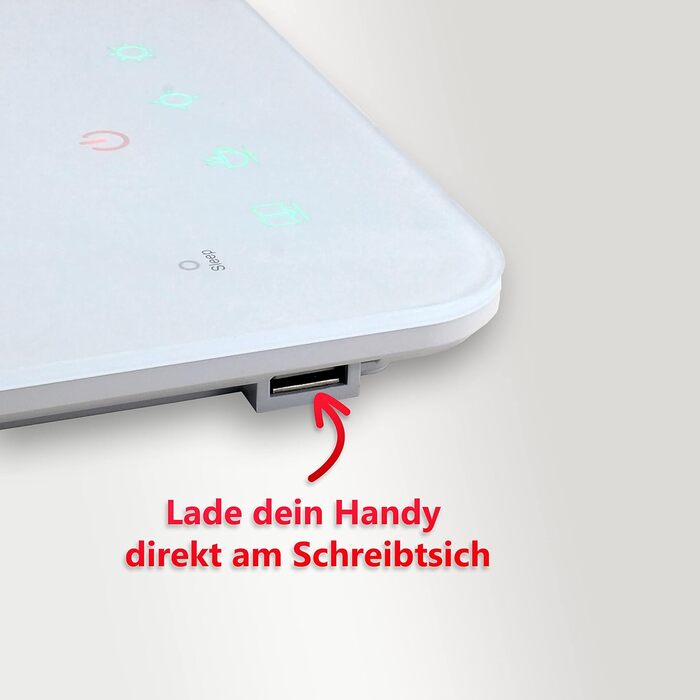 Настільна LED лампа FeinTech LTL00100, димована, 550 лм, з USB, алюміній, ABS-пластик, акрил, регульована температура світла (тепле/холодне біле), біла, 37x15x43.5 см