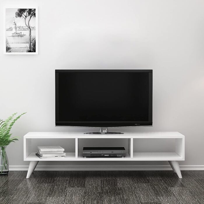 ТВ-тумба en.casa Aaskov з 3 полицями, комод під телевізор, 35x120x35 см, білий
