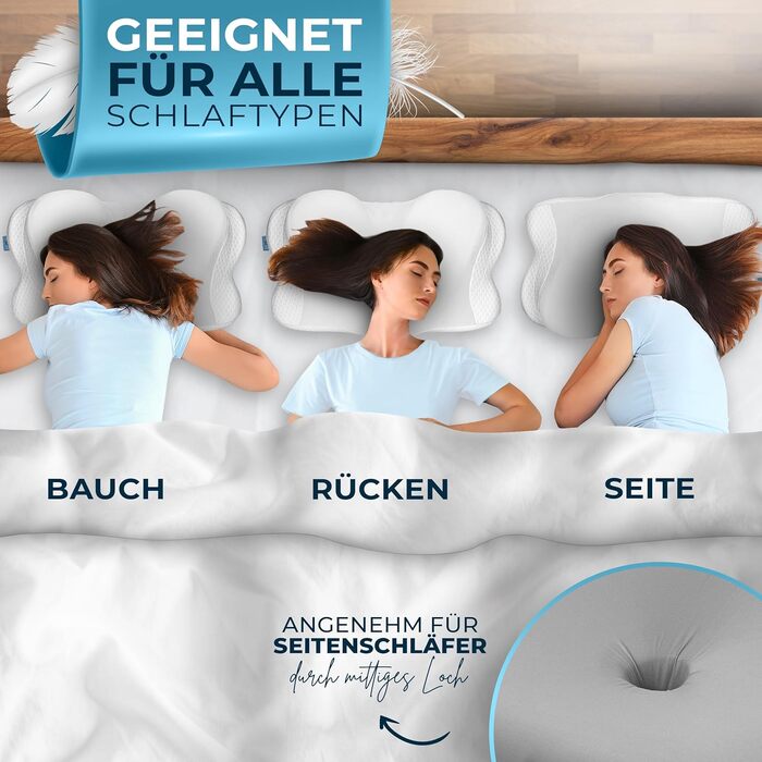 Ортопедична подушка Glückstoff для шиї та голови з піни Memory Foam, ергономічна, для сну на боці, проти болю в шиї, сіра