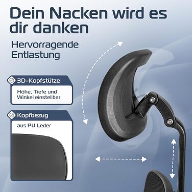 Офісний стілець CleverSeat Ergonomisch - регульований, для дому та геймінгу, до 150 кг (Чорний)