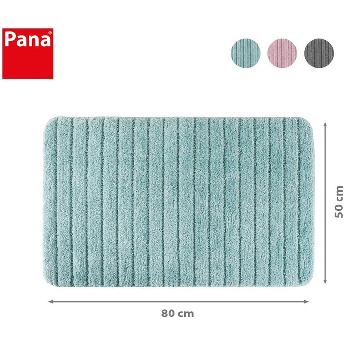 PANA М'який килимок для ванної з мікрофібри, 50x80 см, м'ятний, нековзкий, праний, смугастий дизайн