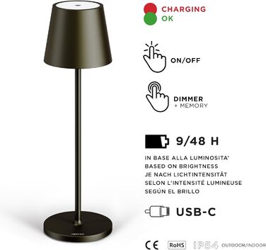 Світлодіодна акумуляторна настільна лампа Stilosa Classica 3, димована, IP54, для дому та вулиці, заряджається через USB-C, тепле світло, дизайнерська, чорна, кругла основа 38 см