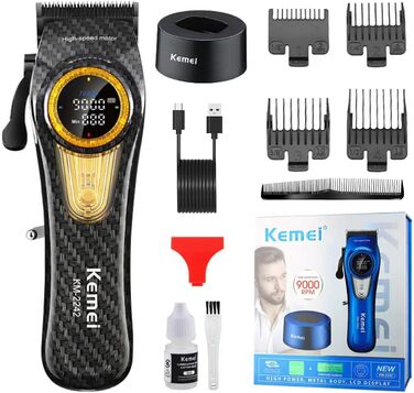 KEMEI 2242 Професійна машинка для стрижки волосся для чоловіків, електрична бездротова, з DLC лезами, турбо-мотор 5000-9000 об/хв, USB зарядка