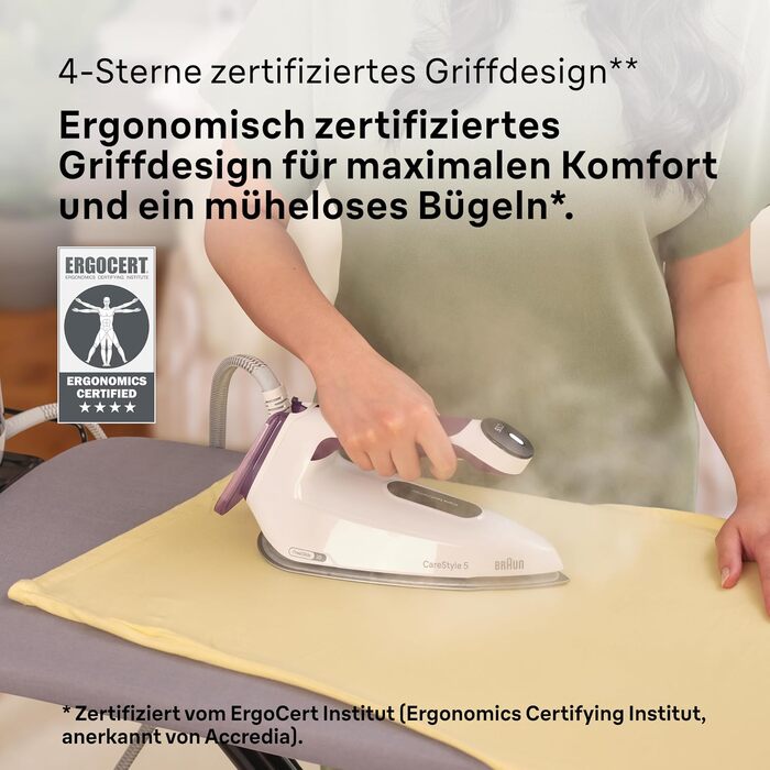 Парова система прасування Braun CareStyle 5 IS5247VI з технологією FreeGlide 3D, 2400 Вт, вертикальне прасування, резервуар 2 л, фіолетовий