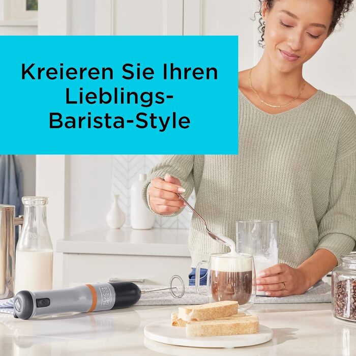 Блендер занурювальний BLACK+DECKER BCKM1011KGF електричний, з насадкою для спінювання молока, 7.2V, акумуляторний, 5 швидкостей, з мірним стаканом 700 мл