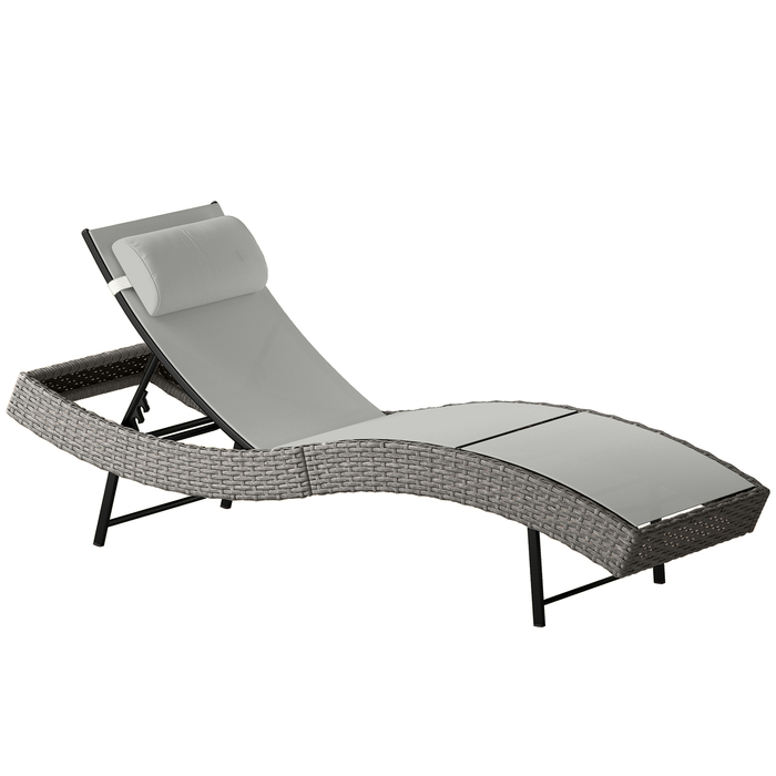 Шезлонг з ротангу Polyrattan S-подібної форми з 5-рівневим регулюванням спинки, підголівником, дихаючою тканиною та захистом від ультрафіолету.