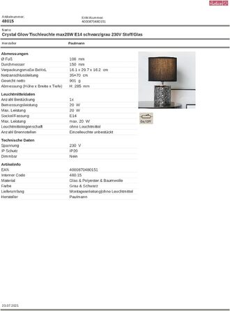 Настільна лампа Pauleen Crystal Glow 20Вт, E14, сіро-чорна, метал/пластик, без лампочки