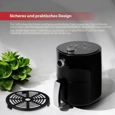 Аерофритюрниця SwissHome PETIT 2.5Л, 1200Вт, без олії, таймер 30 хв, регулювання температури 80-200°C, знімний кошик